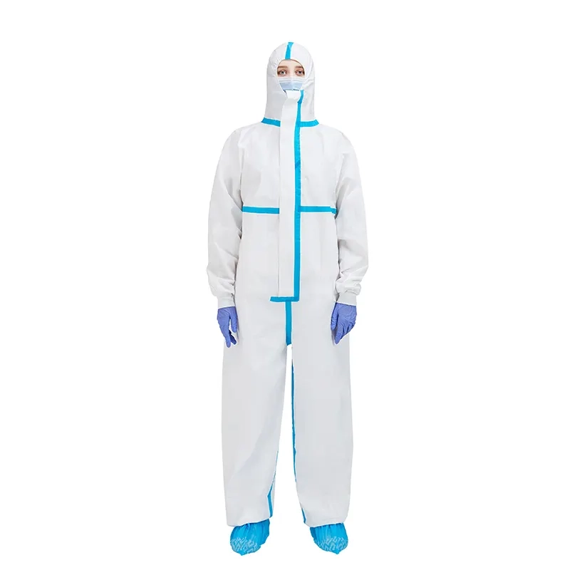 SMS LIGHTWEIGHT COVERALLS WITH HOOD, BOOTS, ZIPPER, AND ELASTIC CUFFS