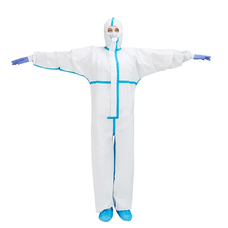 SMS LIGHTWEIGHT COVERALLS WITH HOOD, BOOTS, ZIPPER, AND ELASTIC CUFFS