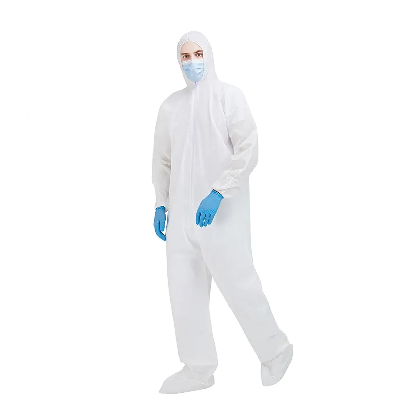 SMS LIGHTWEIGHT COVERALLS WITH HOOD, BOOTS, ZIPPER, AND ELASTIC CUFFS