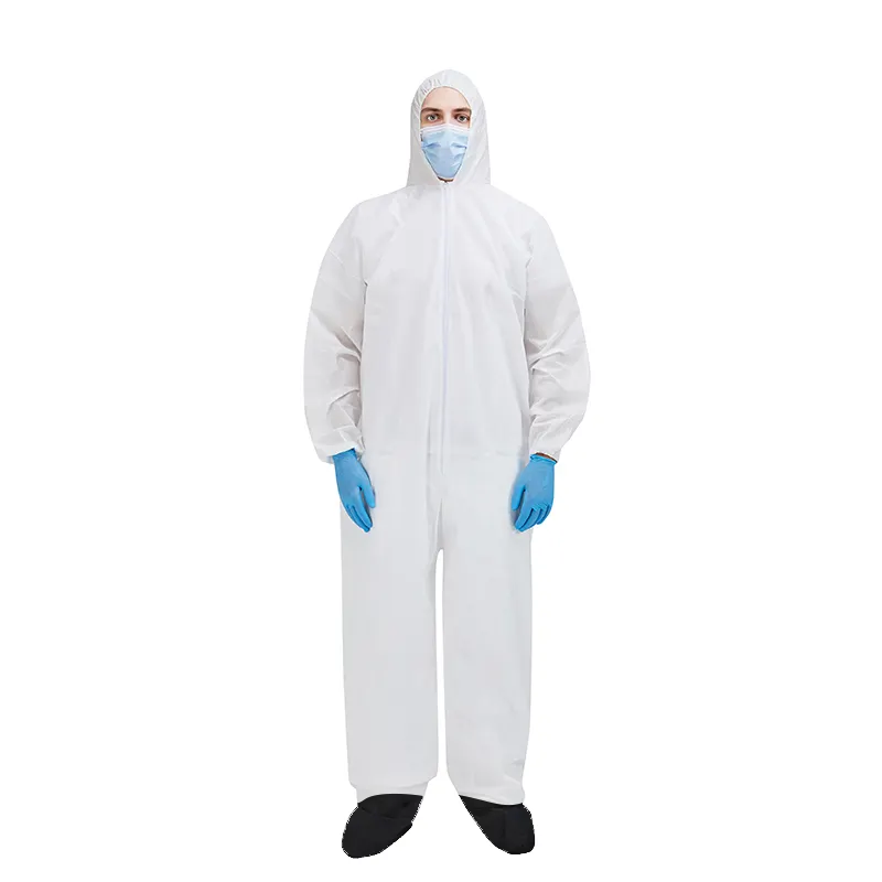 SMS LIGHTWEIGHT COVERALLS WITH HOOD, BOOTS, ZIPPER, AND ELASTIC CUFFS